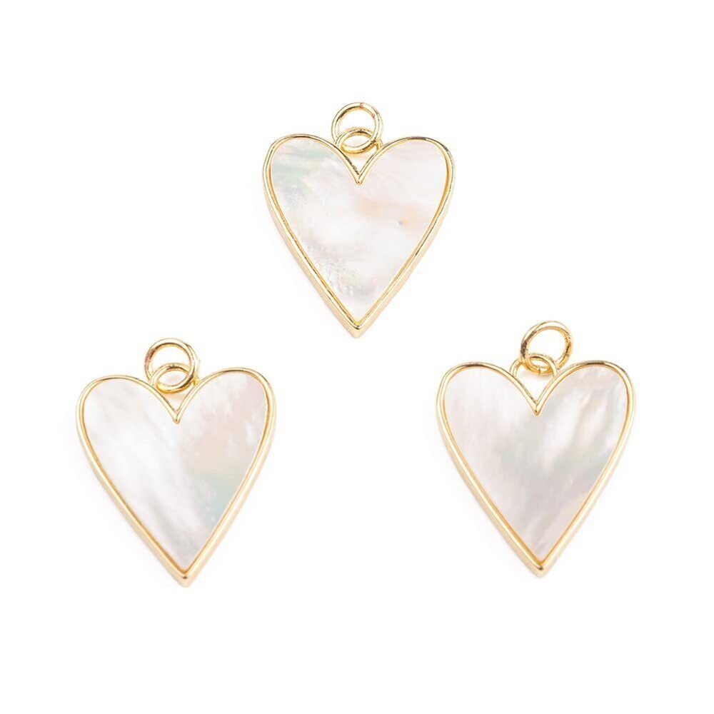 5491 10 Pcs Natural Shell Heart Shape Mini Charm with Golden Metal Bezel